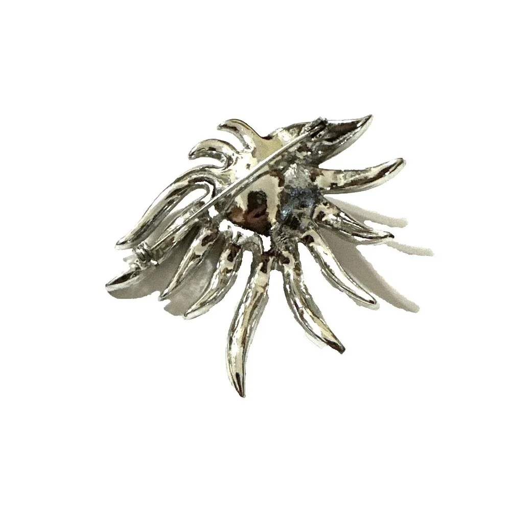 Vintage Celebrity NY Silver Tone Rhinestone Faux Pearl Sunburst Brooch Pin 2